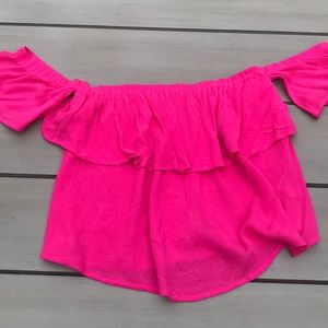 Off shoulder pink shirt